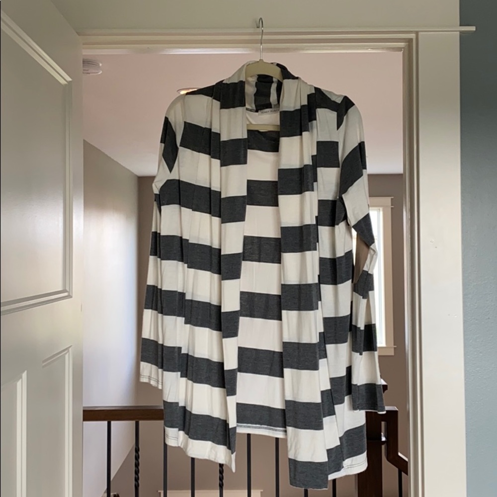 Grey & white striped Cardigan Top